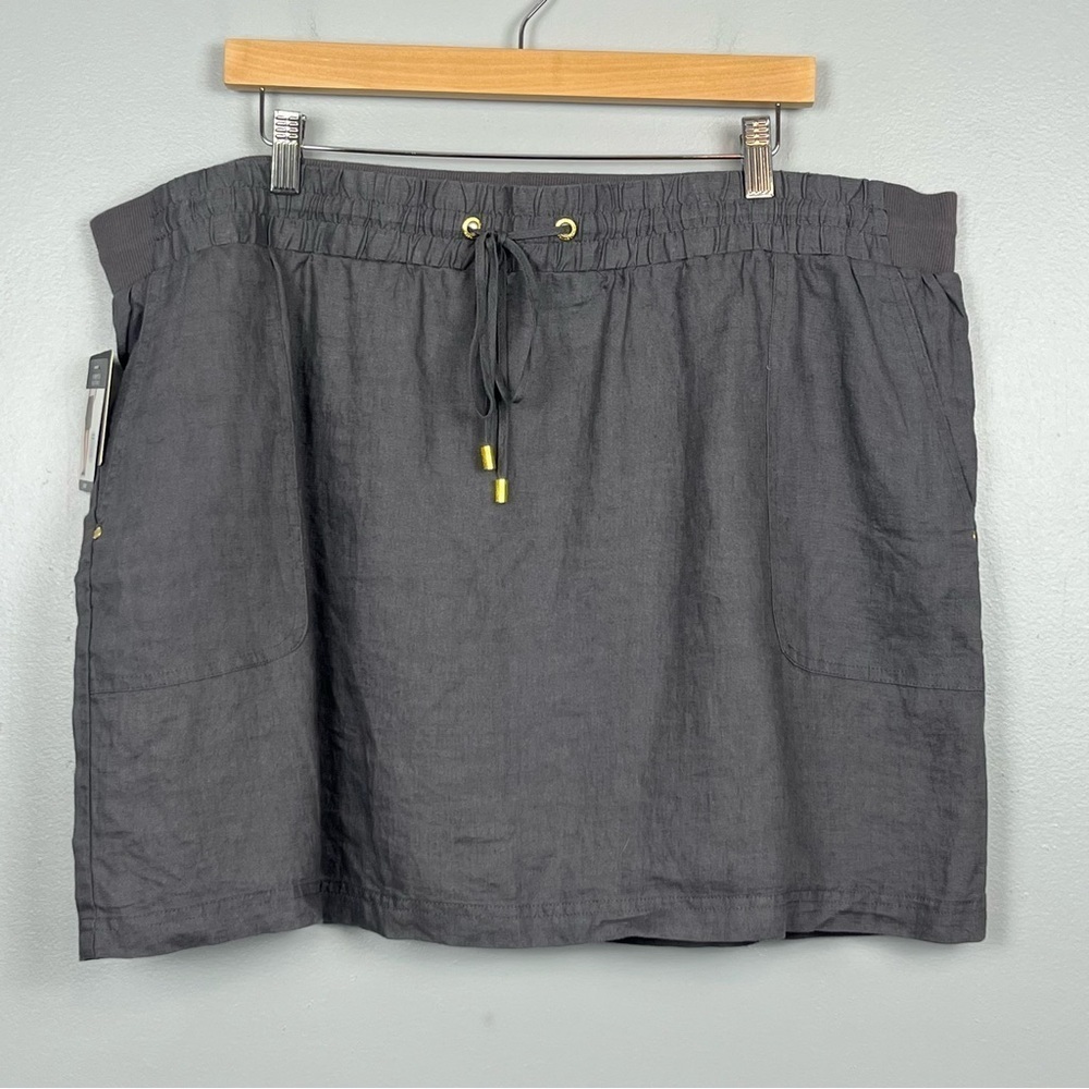 NWT Company Ellen Tracy gray linen drawstring/elastic waist skort, XXL.
